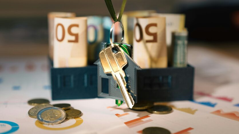 real estate market door ket and banknotes